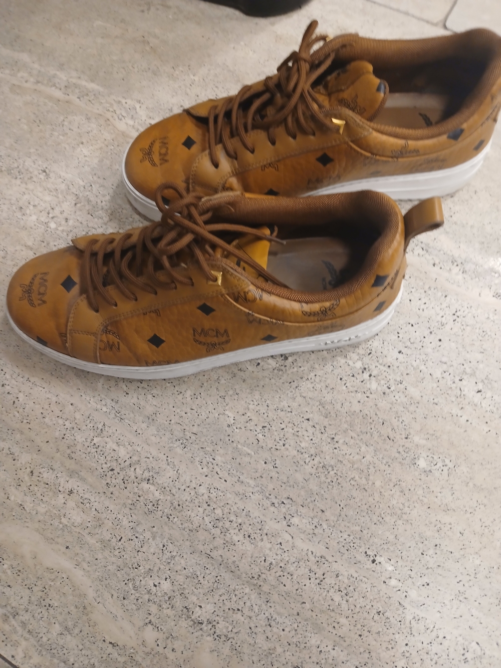 MCM Men's Tan Monogram Low-Top Sneakers